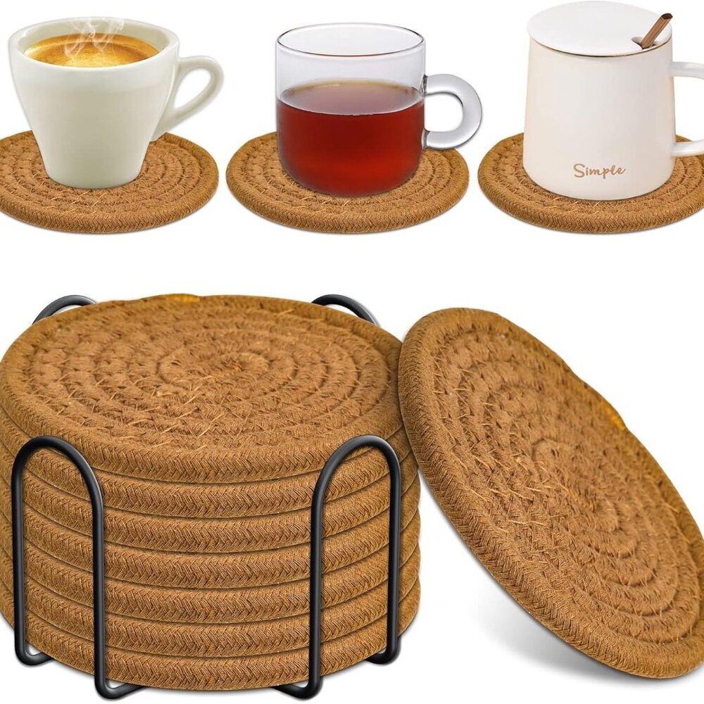 8 Pcs Drink Coasters with Holder, Absorbent Coasters for Drinks, Minimalist Cott